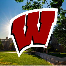 The University of Wisconsin Motion W logo on a photo background